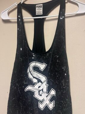 PINK Victoria's Secret Black Tank Top with Logo Tag white sox